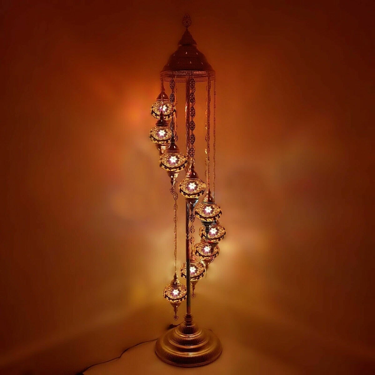 Handmade Turkish Moroccan Silver Floor Lamp 9 Glass Ball Mosaic Light CE UK