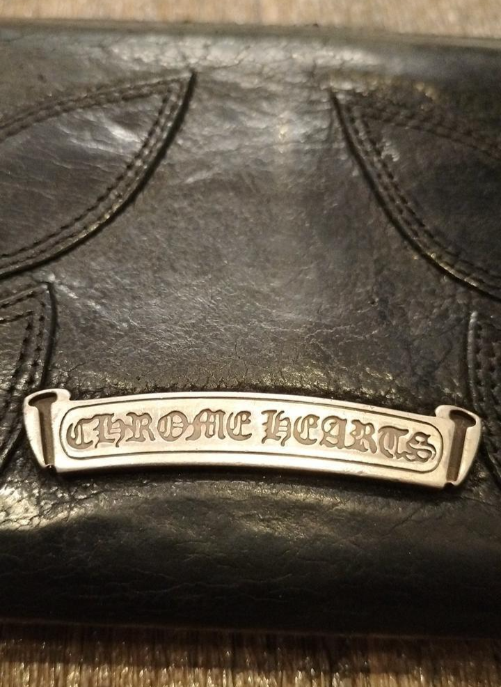 Auth Chrome Hearts REC F Zip 3 Double Flare Black Leather