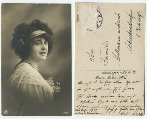 34334 - Frauen Porträt - AK, gelaufen Meiningen 26.6.1914 nach Schackdorf