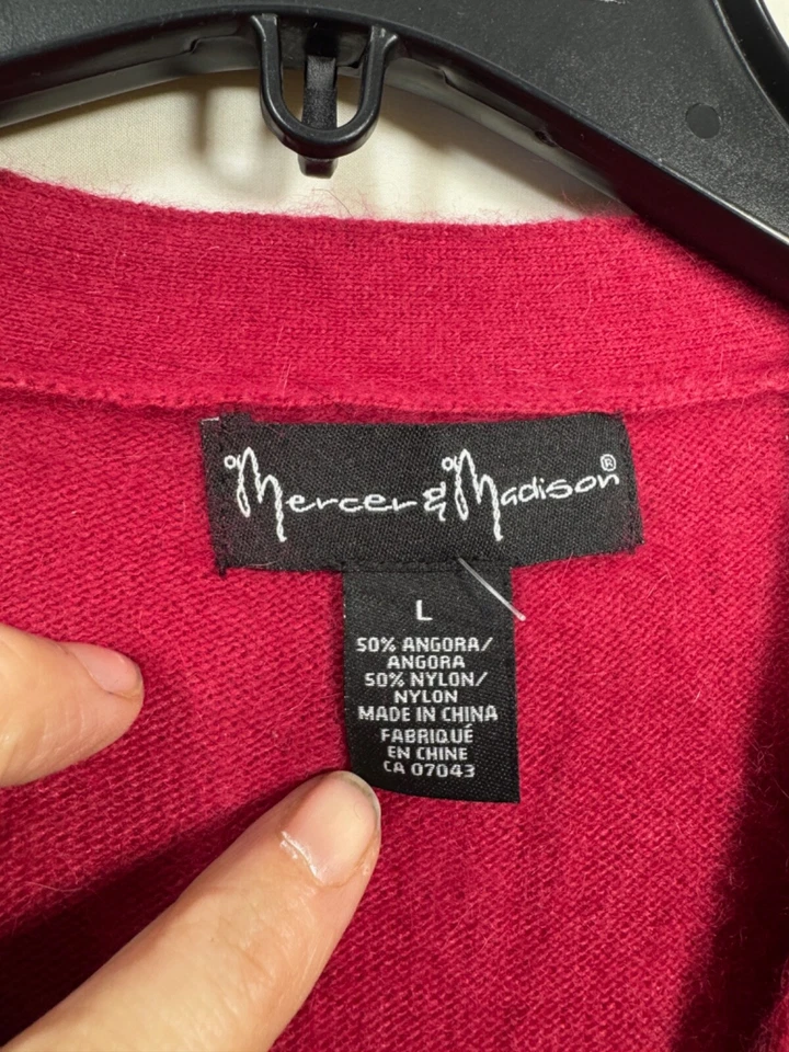 Mercer & Madison Cardigan Womens Size Large Red Angora Blend Shell Button - Image 4 of 4