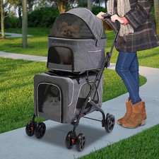 Foldable Double Pet Stroller Dogs Cats Carrying Cart For Small /Medium-sized Pet