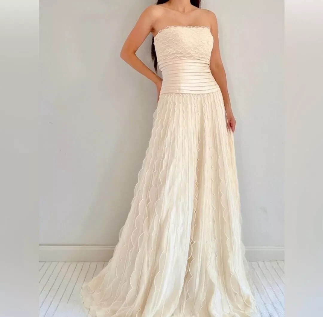 Sue Wong Cream Ivory Evening Dress Gown Long Wedding 10 Cream Off White  Designer | eBay
