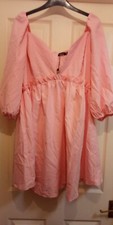 Boohoo Maternity Pink Wrap Cotton Smock Dress Size 14