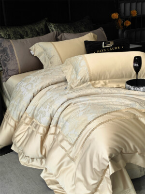 4pcs Bedding Set Yarn-dyed Jacquard Weave Embroidery Duvet Cover Flat Sheet Set