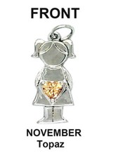 Fine Silver Plated GIRL Pendant with Topaz CZ Heart November Birthstone
