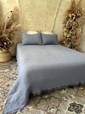 Organic Cotton Muslin Blanket, Cotton Muslin Bedcover, Boho Throw Blanket