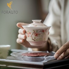 HandPainted Peach Blossom Gaiwan for Tea Ceramic Tureen Teaware Set Pink Chinese