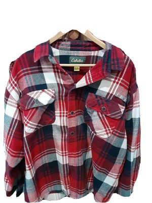 Cabelaâs 2XL Heavy Flannel Long Sleeve 2 pockets Shirt Red Black White Plaid men | eBay