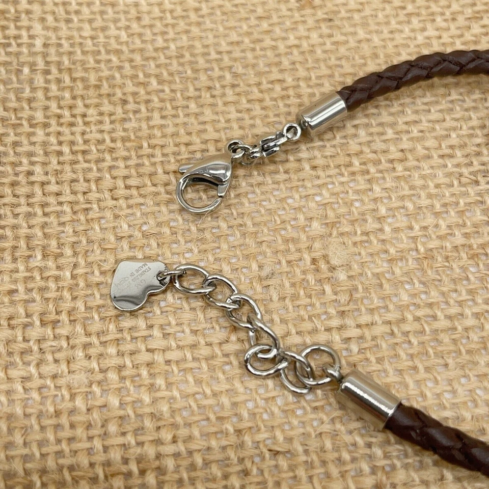 Pulsera Cuentas Cristal Acero Inoxidable Cruz Cuero Marrón Pulido Espaciadores 7.5 Foto 3 de 4