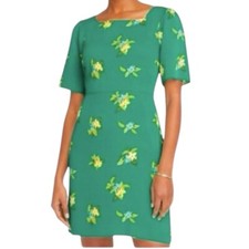 NWT Ann Taylor Short Sleeve Crepe Floral Sheath Dress Green 0