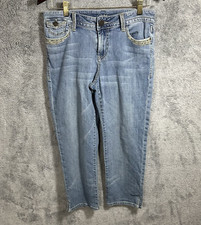 Cache Slim Cropped Cotton Stretch Jeans Mid Rise Size 6 Women  s Y2K Boho Studded