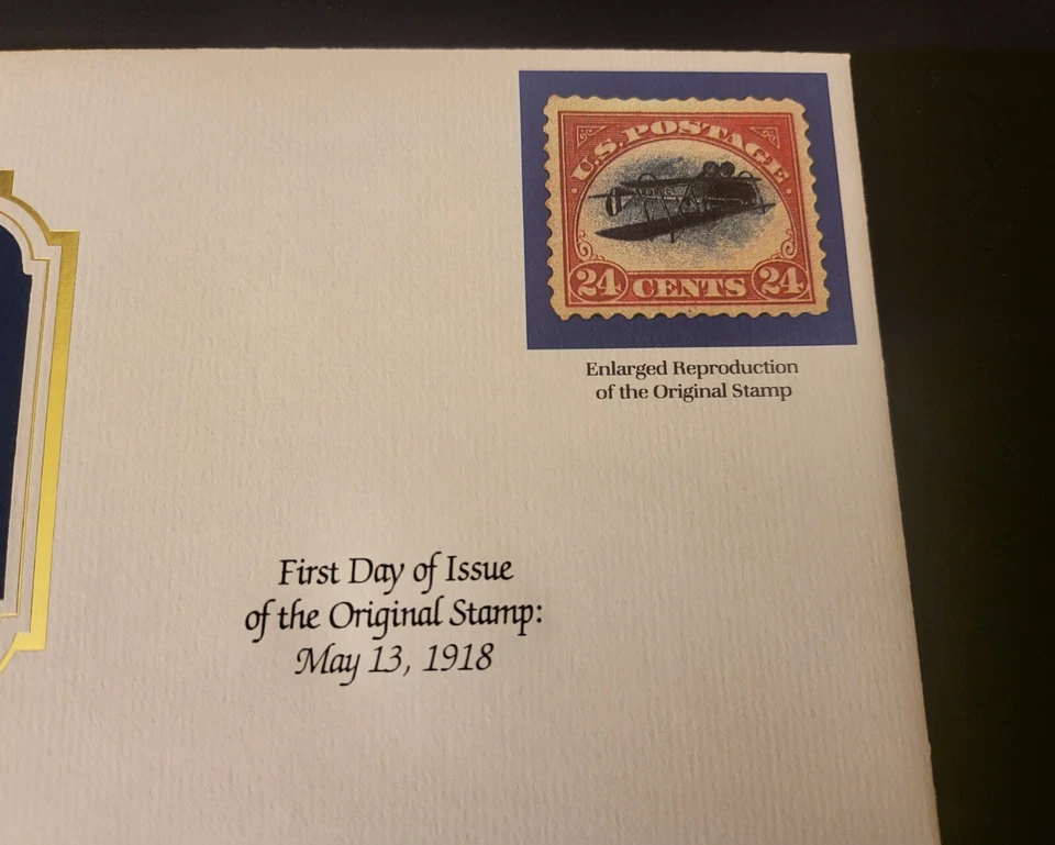 Inverted Jenny 1918 Air Mail Issue 22k Gold Replica First Day of Issue - Image 4 of 4