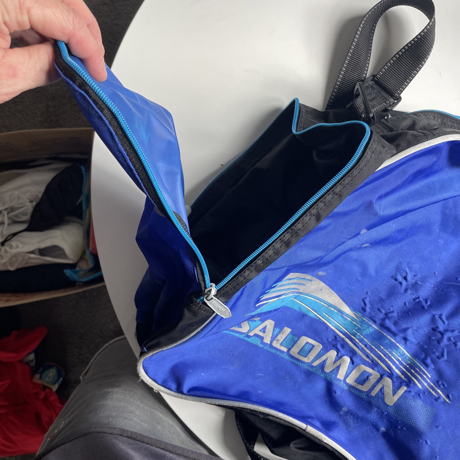 Borsa scarponi da sci Salomon Club vintage retrò in linea skate rollerblade blu messenger