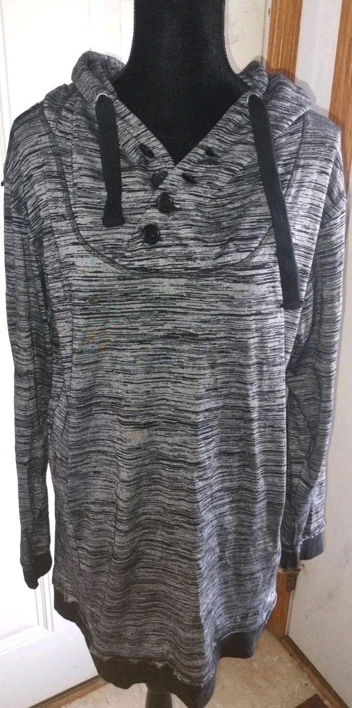 Cabela Women's Sz XL Gray/Black 4 Button Neck Pullover Hoodie