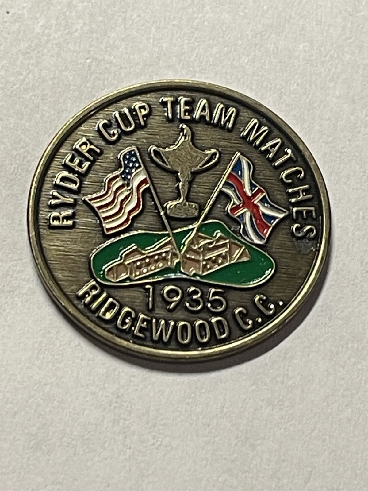1935 Ryder Cup 1" Coin Style Golf Marker - Ridgewood Country Club - A Beauty!
