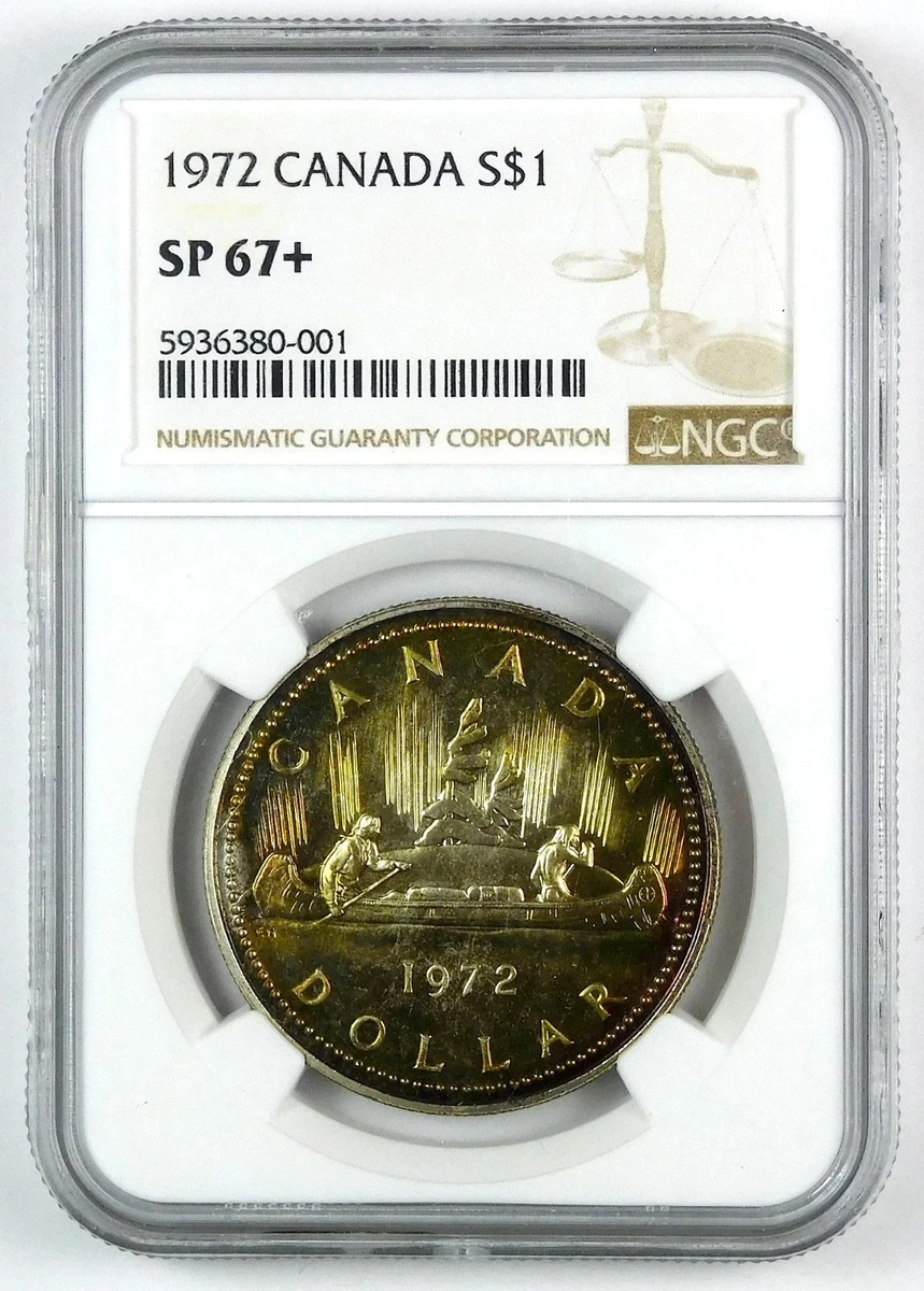 1972 Canada Silver Dollar - NGC SP 67+ - Nice Toning--SEE STORE WW2 MEDALS -PCGS