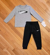 NEW Nike Toddler Boy Long-Sleeve Tee & Fleece Jogger Pant Set, Gray (2T, 3T)