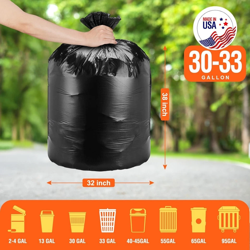 30-33 Gallon Black Trash Bags Kitchen Garbage Rubbish Bags 250Bags 32x38" Medium - Image 2 of 4