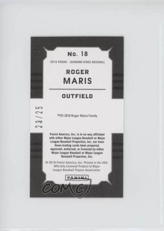 2016 Panini Diamond Kings Mini Black /25 Roger Maris #18 - Image 2 of 2