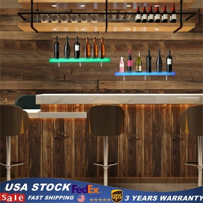 2x LED Liquor Bottle Display Shelf 32 inch Acrylic Floating Lighted Bar Shelf US