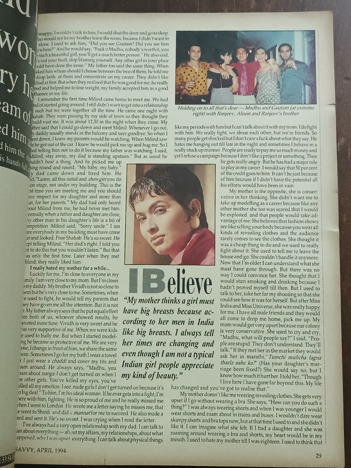 INDIA MAGAZINE SAVVY APR 1994 MADHU SAPRE, SHOBHA DE, WOMEN NAXALITES, MOVIES