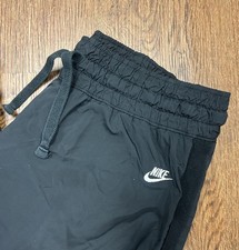 VINTAGE Nike Women Activewear Track Pants Medium Black Windbreaker Swoosh Logo