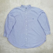 Ralph Lauren Shirt Mens 18.5 BIG Blue White Striped Cotton Classic Fit