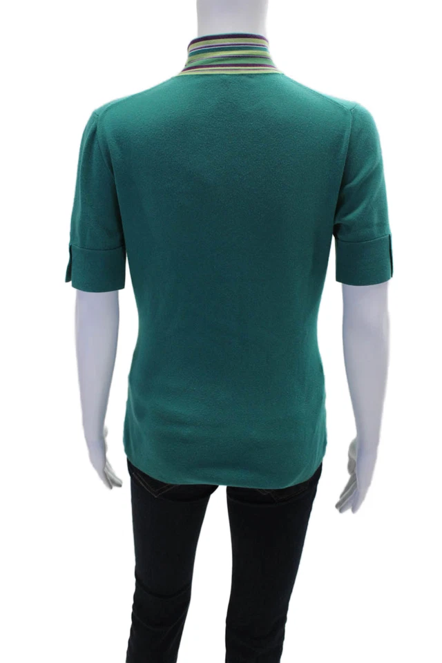 Top de mujer Loro Piana de algodón manga corta con cuello verde azulado talla 46 Foto 3 de 4