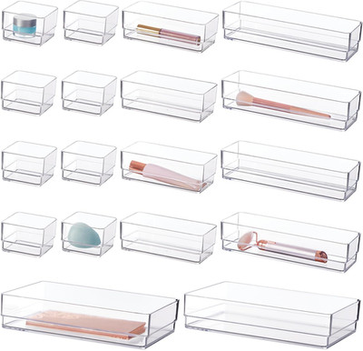 Simplesort 18-Piece Stackable Clear Drawer Organizer Set | Multi-Size Trays | Ma