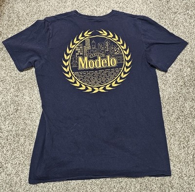 Cerveza Modelo Modern Graphic T-Shirt City Skyline Logo MEDIUM Navy Blue