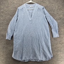 GAP Dress Womens L Petite Blue Shirt Dress Chambray V-Neck Lightweight