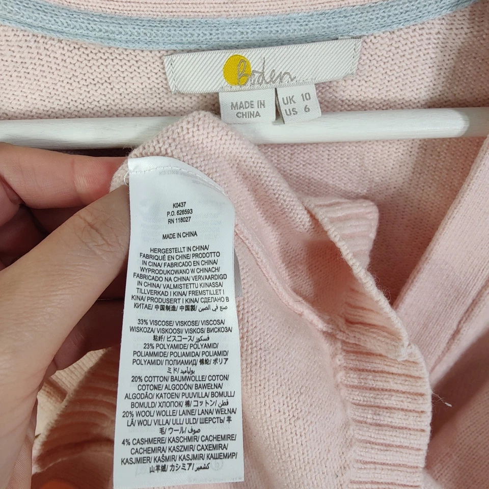 Cárdigan suéter de lana de cachemir Boden para mujer talla 6 rosa tejido a rayas preppy coed Foto 3 de 4