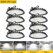 8 Pack 300W UFO Led High Bay Light Warehouse Factory Commercial Industrial 6000K