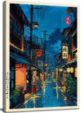 Tokyo Tea House Canvas Wall Art Japanese City Street Coffee Decor painting Pi...