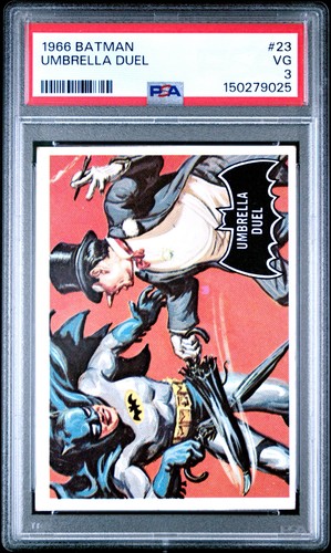 1966 Topps Batman Black Bat #23 Umbrella Duel — PSA 3