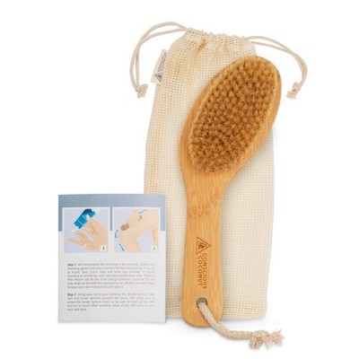 Dry Brush - Sustainable Bamboo Body Scrub Brush with Travel Bag and How-to Dr...