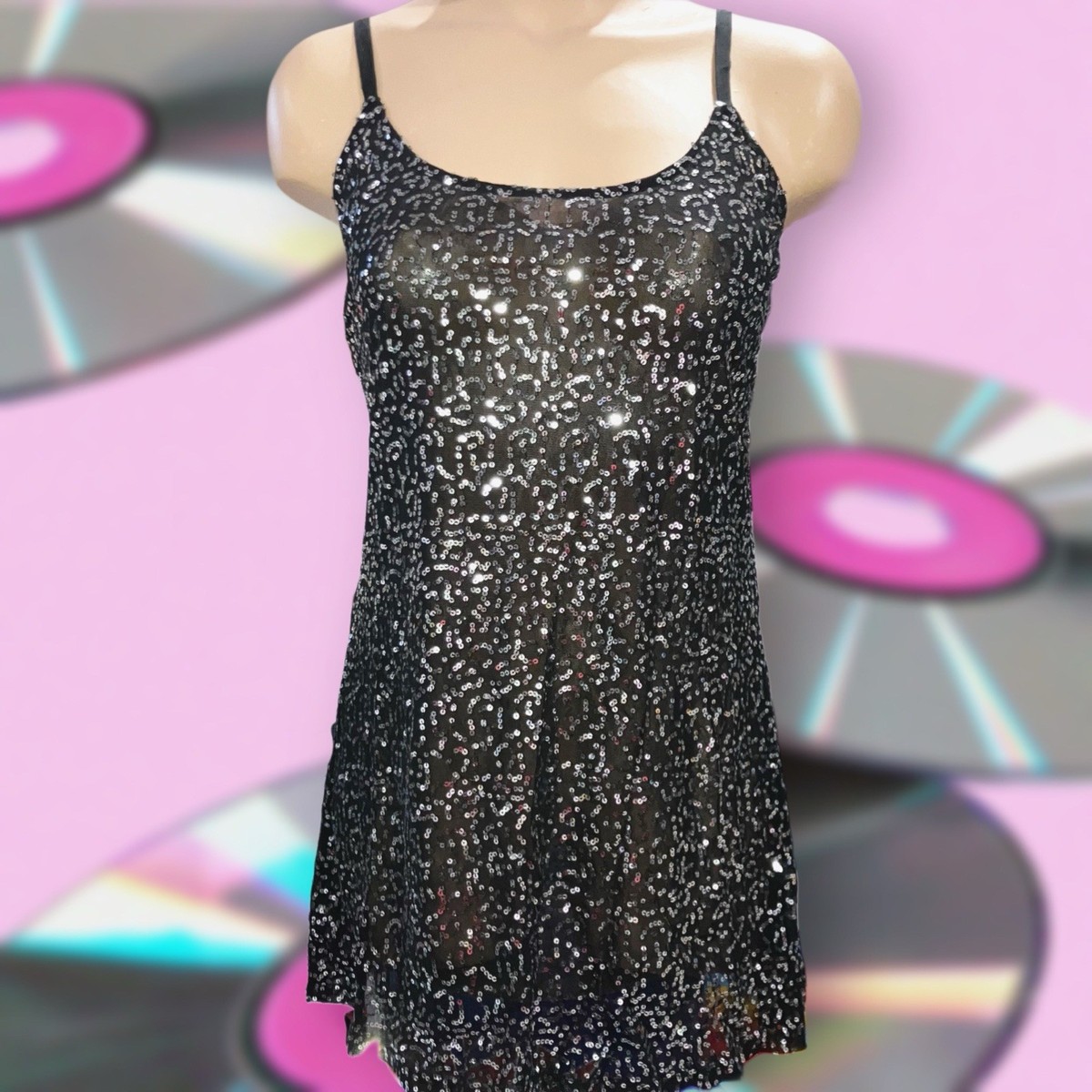 navy blue dress for baby girl Victorias Secret Moda International Black Sequin 90s Y2K Slip Dress M