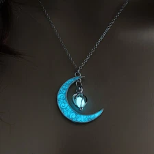 Glowing Moon Pendant Necklace Silver Plated Chain Luminous Jewelry Gift