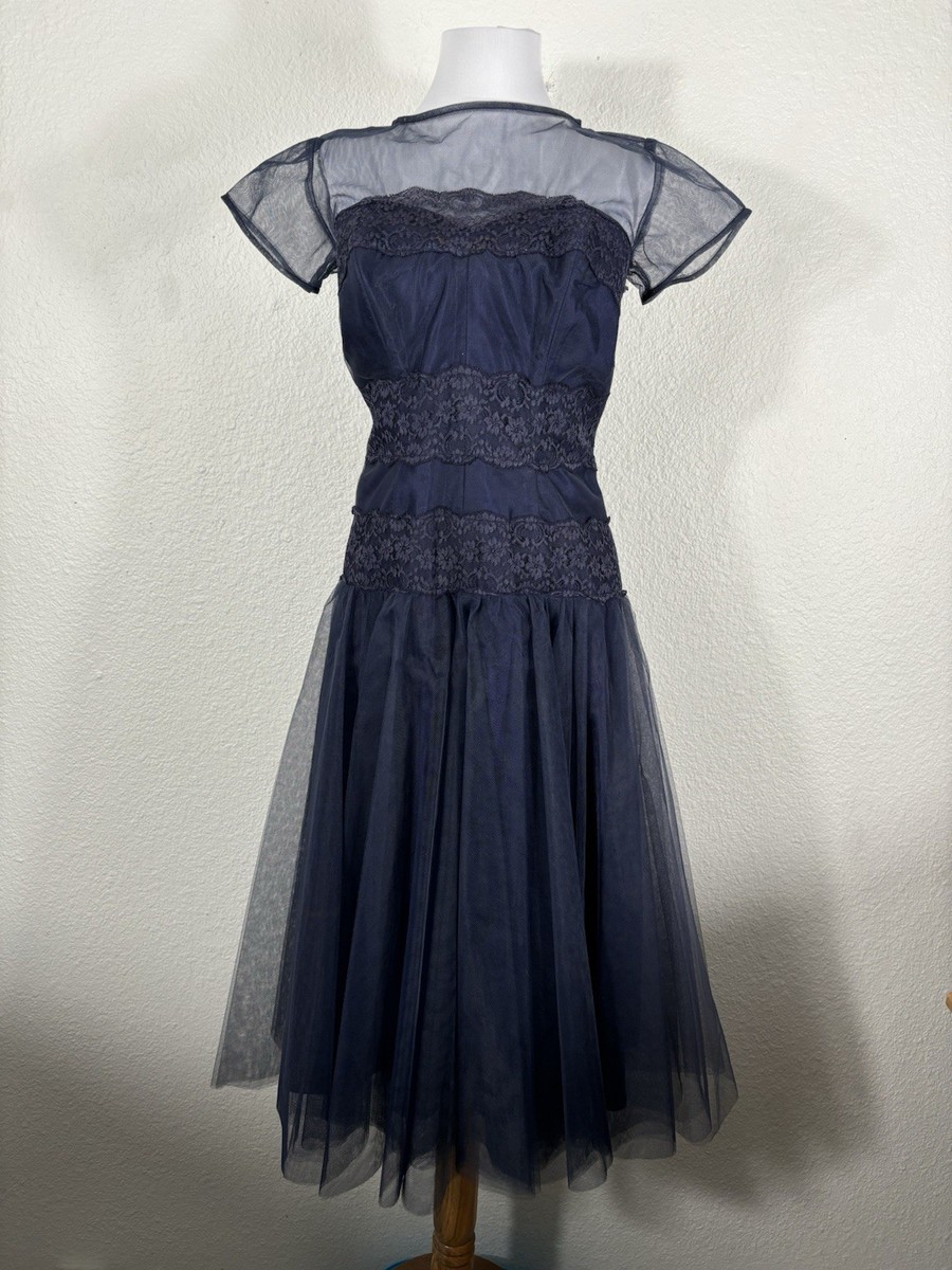 vintage navy blue prom dress Vintage / Retro Navy Blue Prom Dresses 2026 Ball Gown Off-The-Shoulder Short Sleeve Backless Floor-Length / Long Formal Dresses