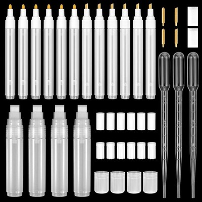 16 Pcs Refillable White Paint Pens, Acrylic Paint Markers, 3mm, 6mm, 15mm Empty