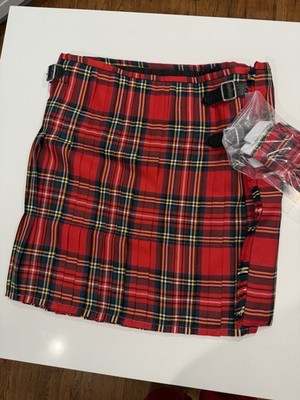 USA Kilts Men s Royal Stewart Tartan Kilt Size 46 Waist 24'' Length Pleated NWOT