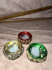3 Pc Lot Vintage Beanbag Ashtray Aluminum Taiwan Portable Car - Used