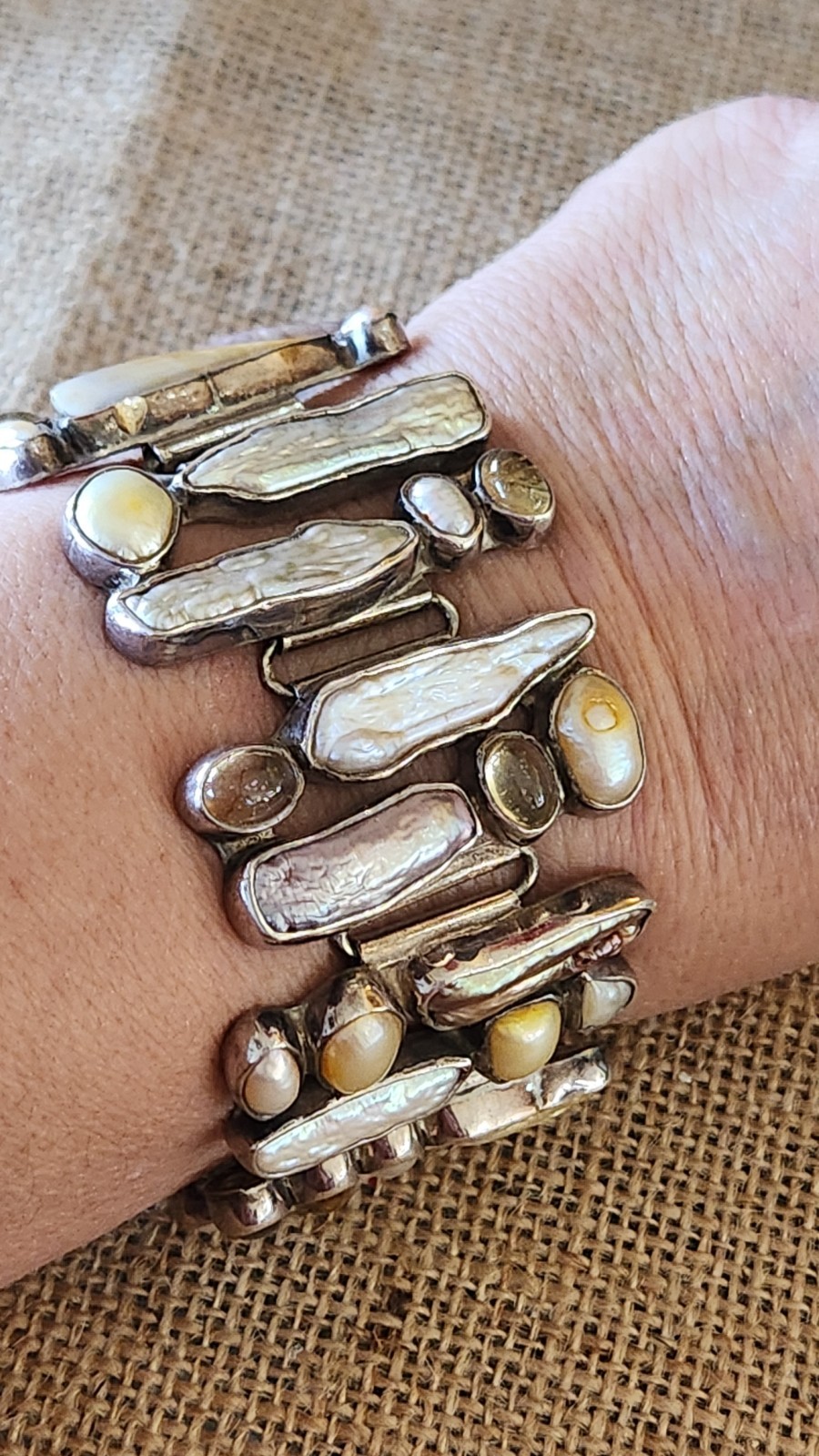 Sterling Silver Statement Bracelet With Pearls & … - image 1