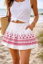 Vineyard Vines Skirt Womens 8 White Red Embroidered A-Line Mini Cotton