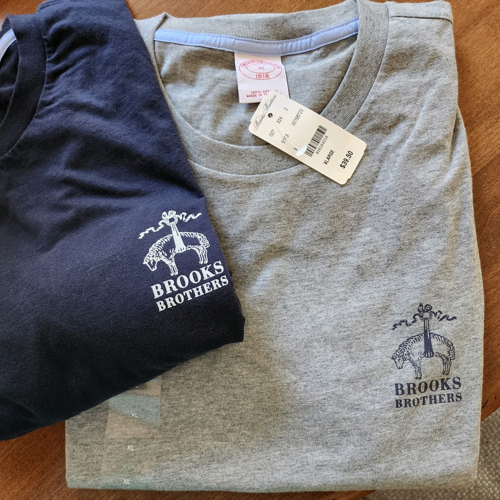 NWT Brooks Brothers XL T Shirts Lot of 2 Navy Grey Cotton 1818 Logo