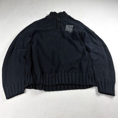 Mens Vintage Half Zip Knit Sweater Navy Ribbed Pullover Y2K Casual Streetwear