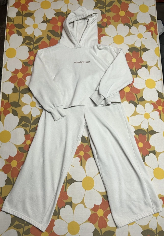 Zara Girls Sweatshirt and Pants Set Sunday Tour Comfy Soft Cream sz 11/12 - Image 2 of 4