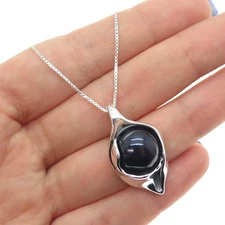 HAGIT GORALI 925 Sterling Vintage Israel Real Black Onyx Box Chain Necklace 18"