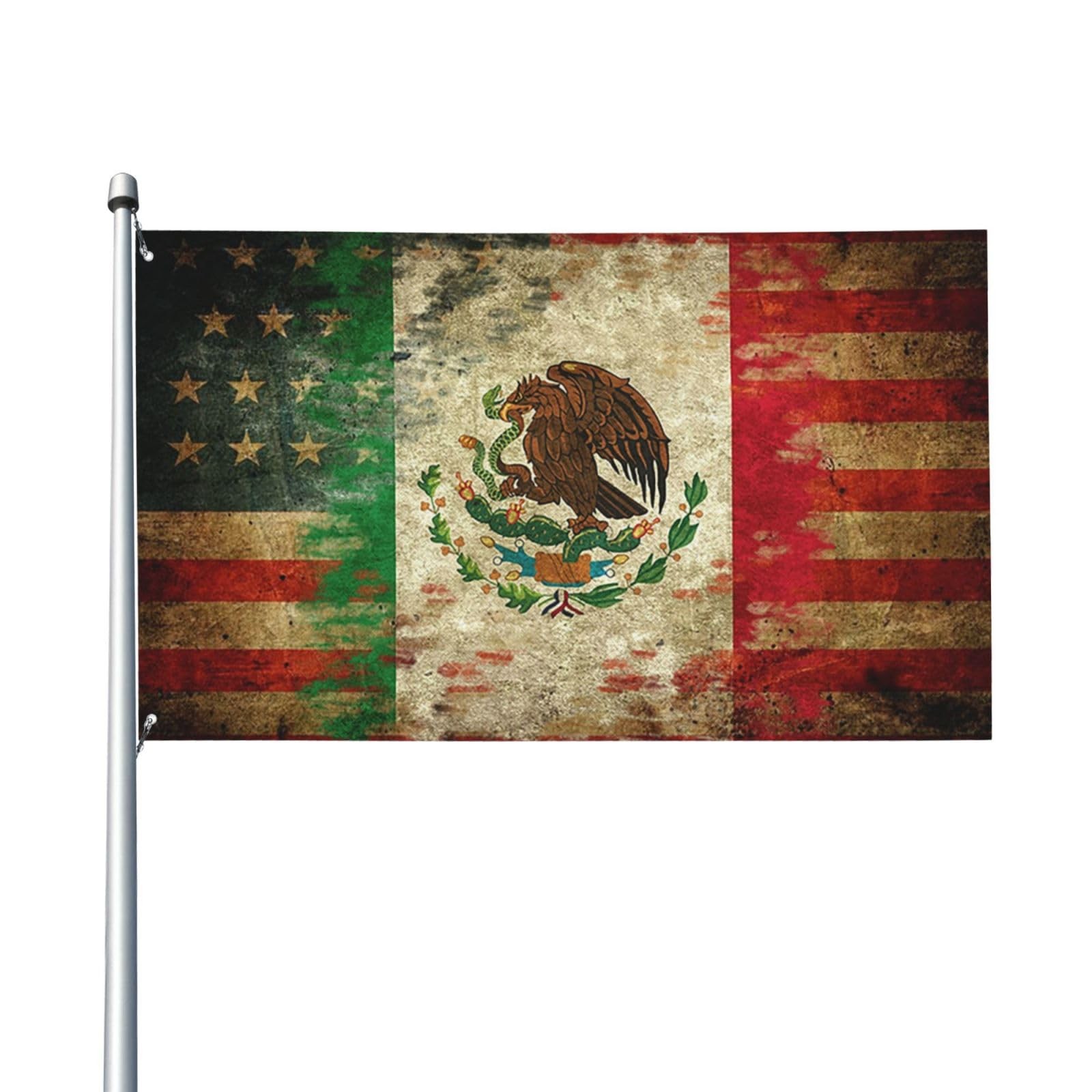 Mexican American Flag 3x5 Ft Double Sided Print Two Faces Flag Decorations fo...