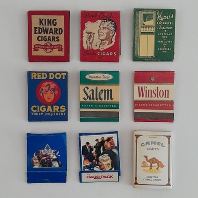 Lot 9 Vintage Tobacco Matchbooks Camel Joe Camel Winston Salem King Edward Cigar